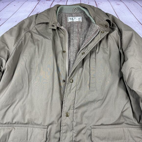 Vintage L.L.Bean Jacket Mens Large Tan Wool Lined Field Coat Parka USA 80s - Picture 2 of 14